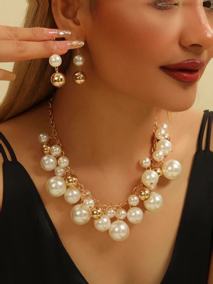 Faux Necklace & Earring Set - Stylish Sweater Chain Accessories